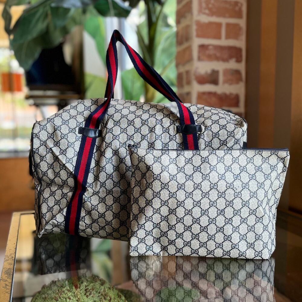 GUCCI Vintage Foldable Black GG Monogram Canvas Duffle Bag Pouch